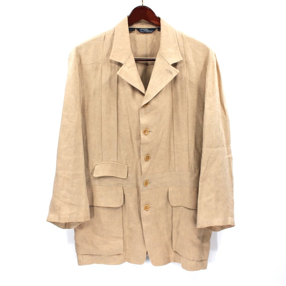 Polo by Ralph Lauren Tan Linen Lightweight Button Up Long Jacket L Sport Coat